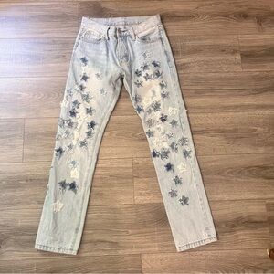 mnml denim jeans appliquéd stars size 30 babyface 31 inch inseam light wash
